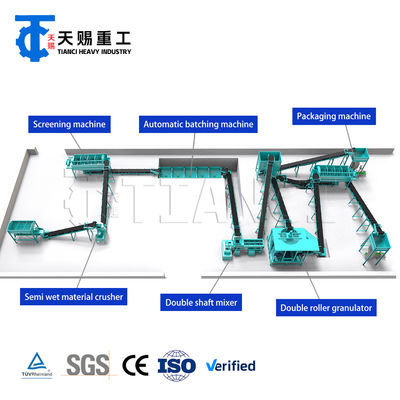 Línea completa de producción de fertilizantes compuestos con granulador de extrusión de doble rodillo para granulados de fertilizantes NPK, fosfato de amonio y potasio de alta resistencia